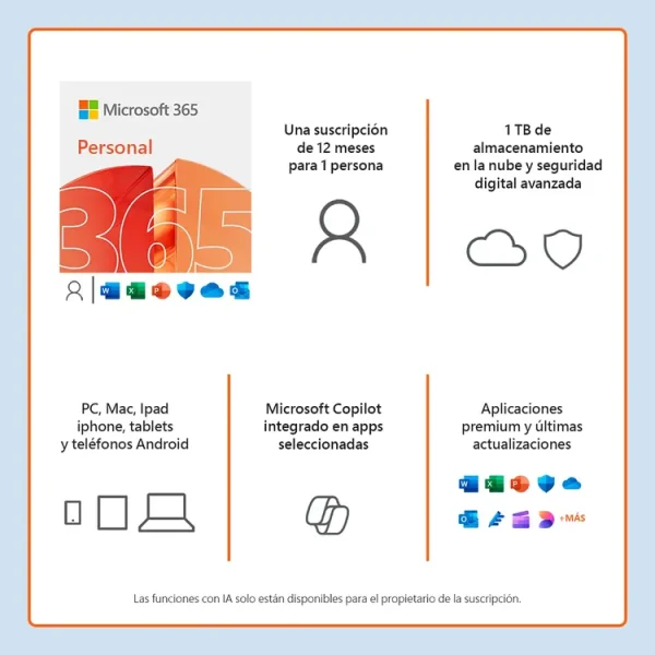 Microsoft office 365 personal 1 año con descuento.